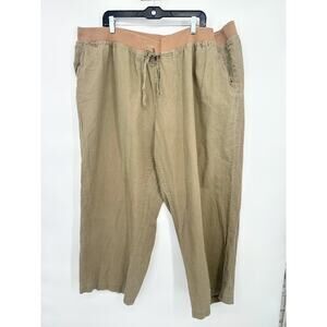 Avenue Linen Blend Khaki Pull On Pants Womens Plus SIze 30 Coastal Earthy Beachy